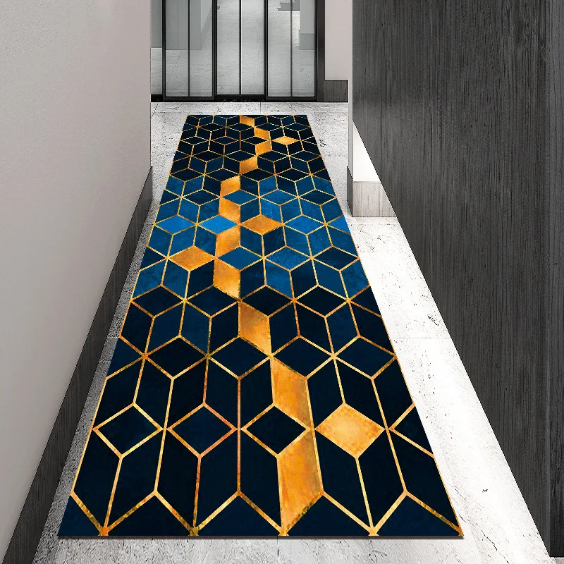 

Geometric Corridor Hallway Rug 3D Carpets Living Room Area RugLong Balcony Kitchen Bedroom Mat Crystal Velvet Non-slip Doormat