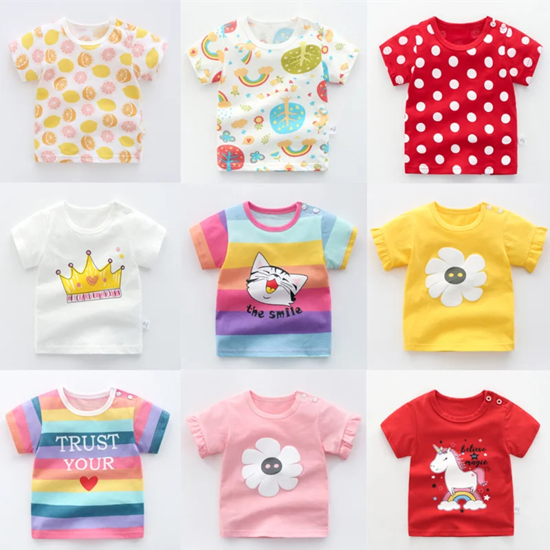 

Baby Boys Girls T-Shirt Cartoon Printed Flower Rainbow Tops Tees Kids Children Casual Clothing Cotton T-shirt For Girl Boy