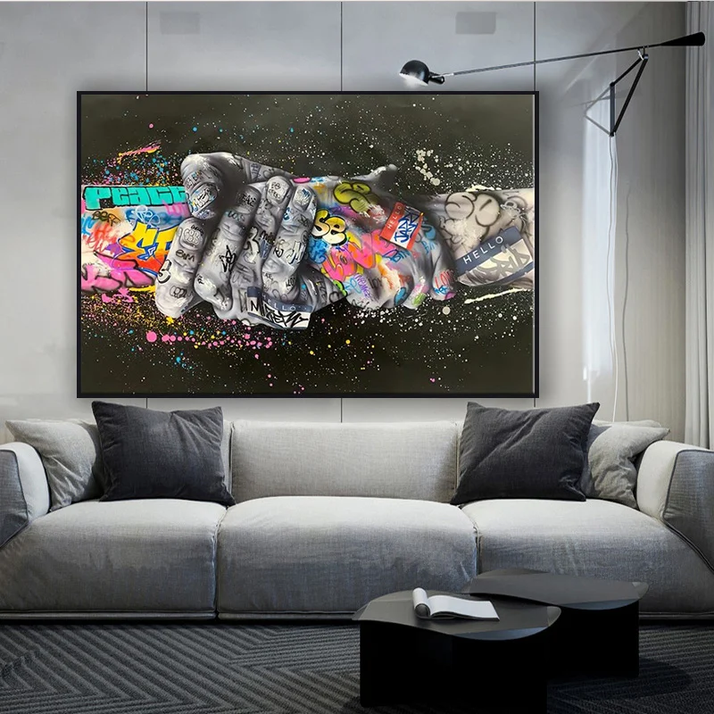 

Pop Street Graffiti Art Canvas Painting Lover Hands Wall Art Posters Prints Wall Pictures for Living Room Home Cuadros Decor