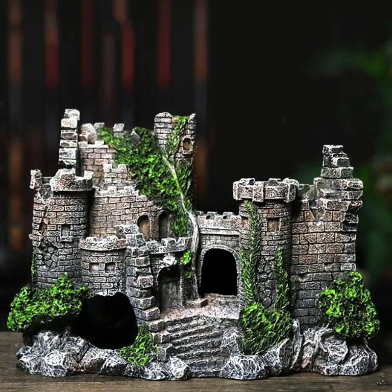 

Aquarium Ancient Castle Decoration Resin Artificial Building Rocks Cave For Aquarium Fish Tank Landscaping Ornament Decor