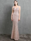 YIDINGZS сексуальное длинное вечернее платье с V-образным вырезом и блестками, женское вечернее платье на бретелях, розовоезолотоеБелое YD18523