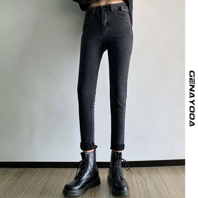 

Genayooa Slim Black Skinny Jeans Streetwear Skinny Jeans Women High Waist Push Up Bodycon Demin Pencil Trousers Ladies Winter