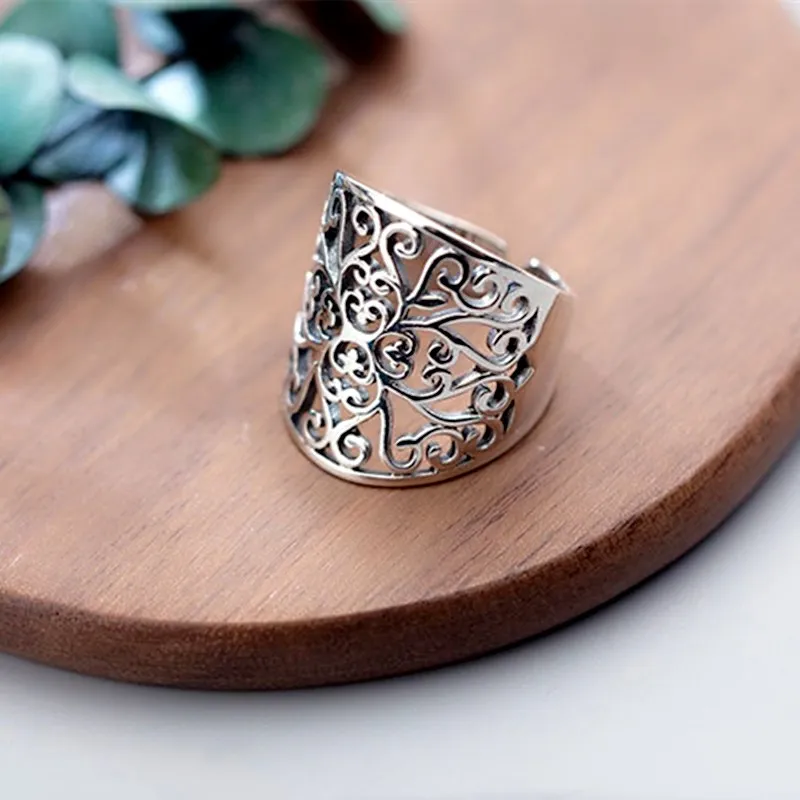 YIZIZAI кольцо с полым рисунком регулируемое открытое металлическое широкое Ретро