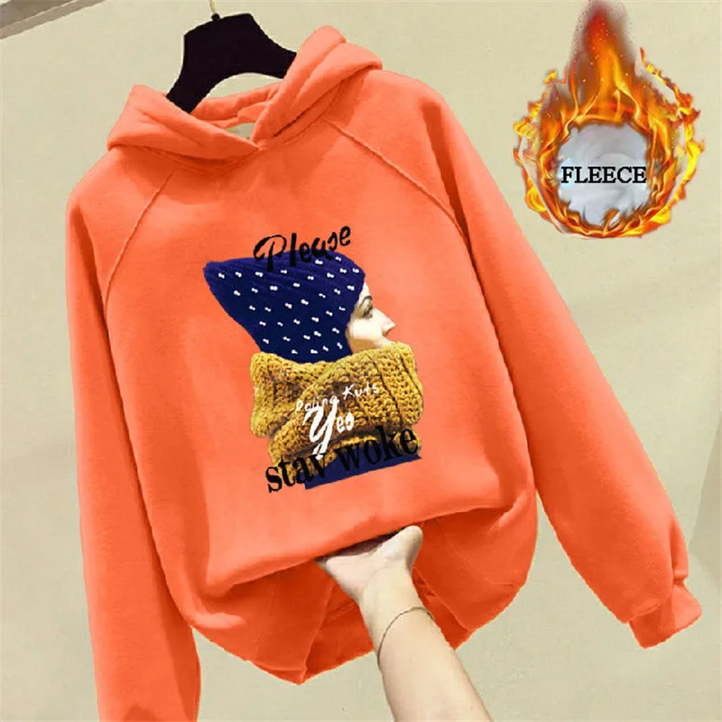 

Girls Winter Hoodies Kids Clothes Hooded Sweatshirts Fleece Thicken Warm Tops Cute Printing Children's Outerwear 12 13 Year Tops