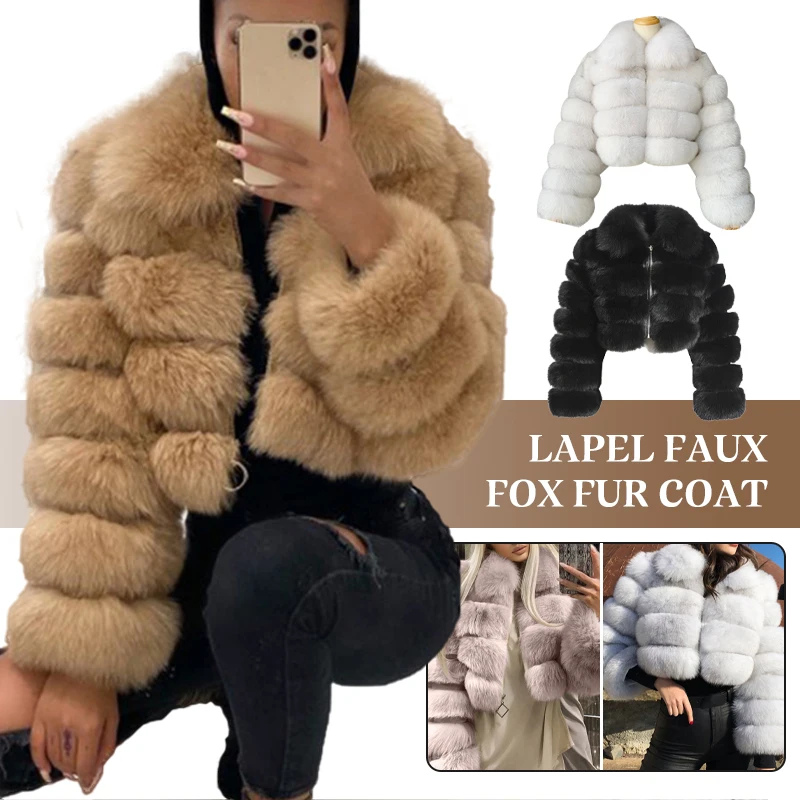 Women Winter Fashion Thick Warm Fur Coats Long Sleeve Faux Fox Fur Coat  Elegant Outerwear Fake Fur Jacket Tops Plus Size