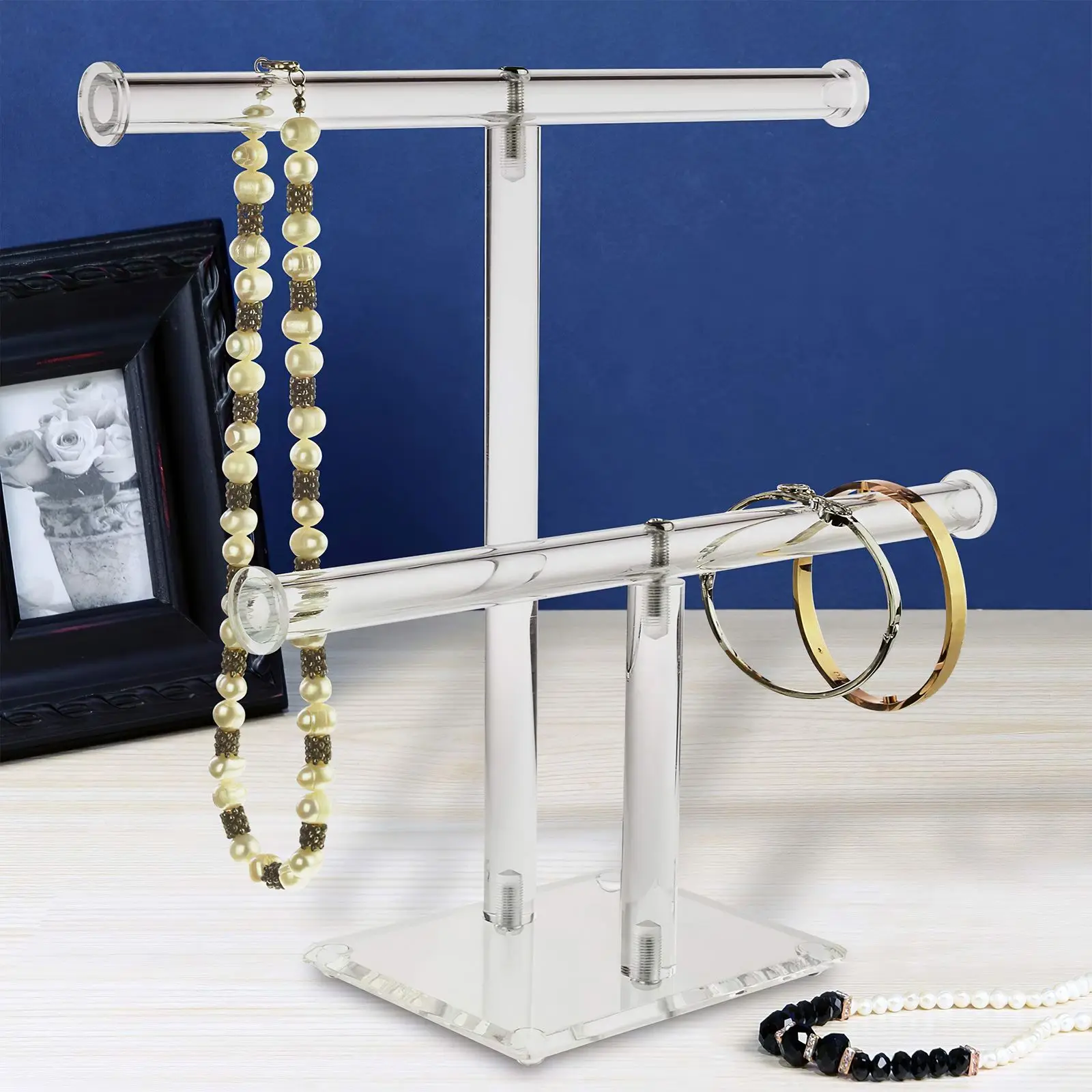 

Acrylic T-bar Necklace Display Stand Earrings Holder Hanging Pendant Rack for More Bracelets Rings Watches