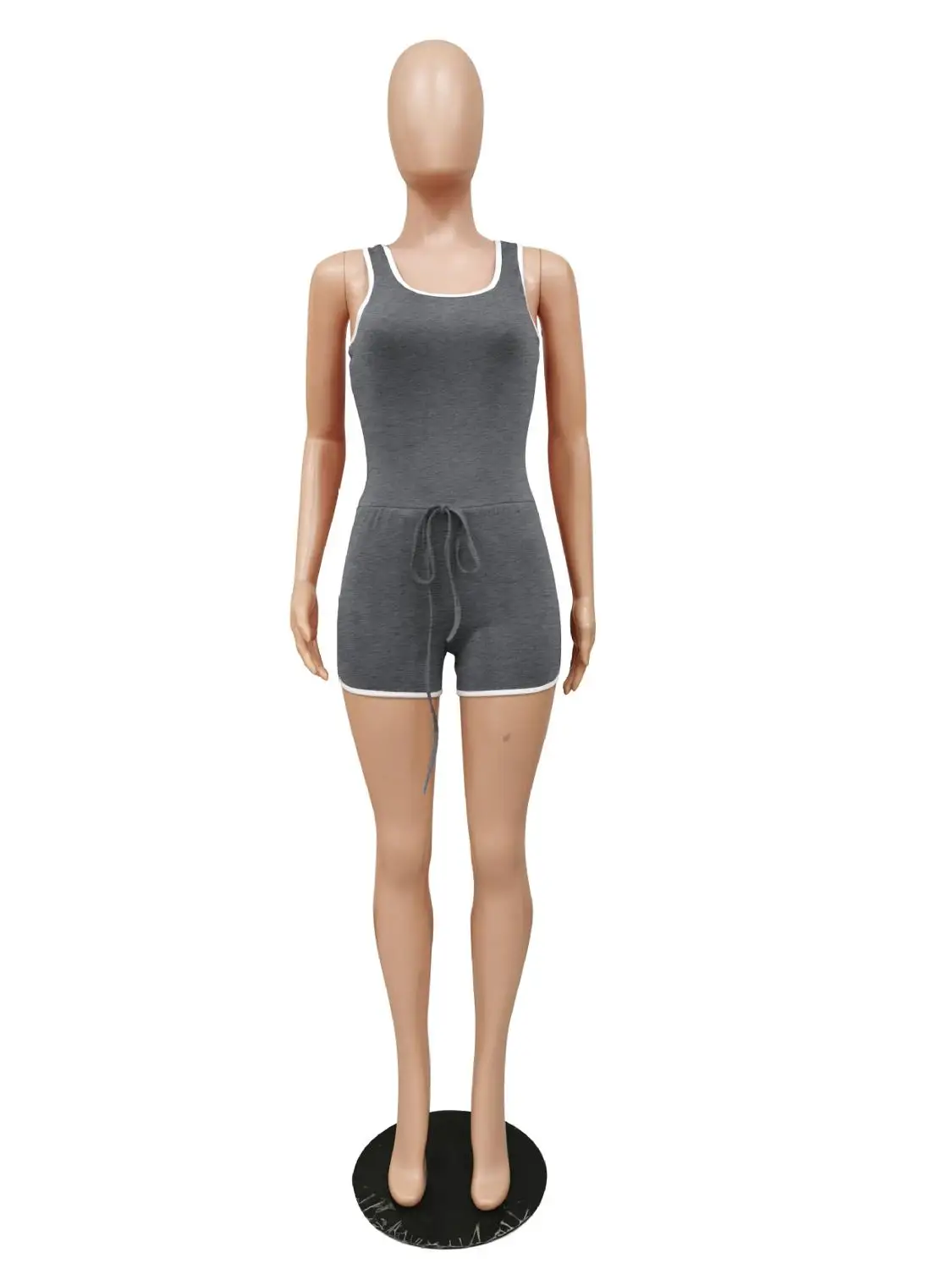 

European fashion solid color casual sports Jumpsuit slim U-neck sleeveless women's suspender vest shorts