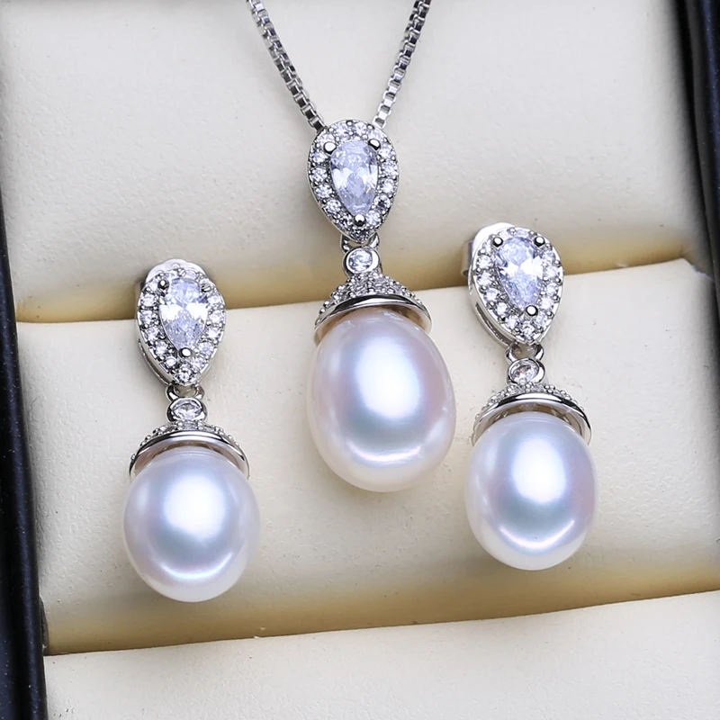 

FENASY Natural Freshwater Pearl Jewelry Sets 925 Sterling Silver Drop Earrings Pendant Necklaces For Women Wedding Jewelry sets
