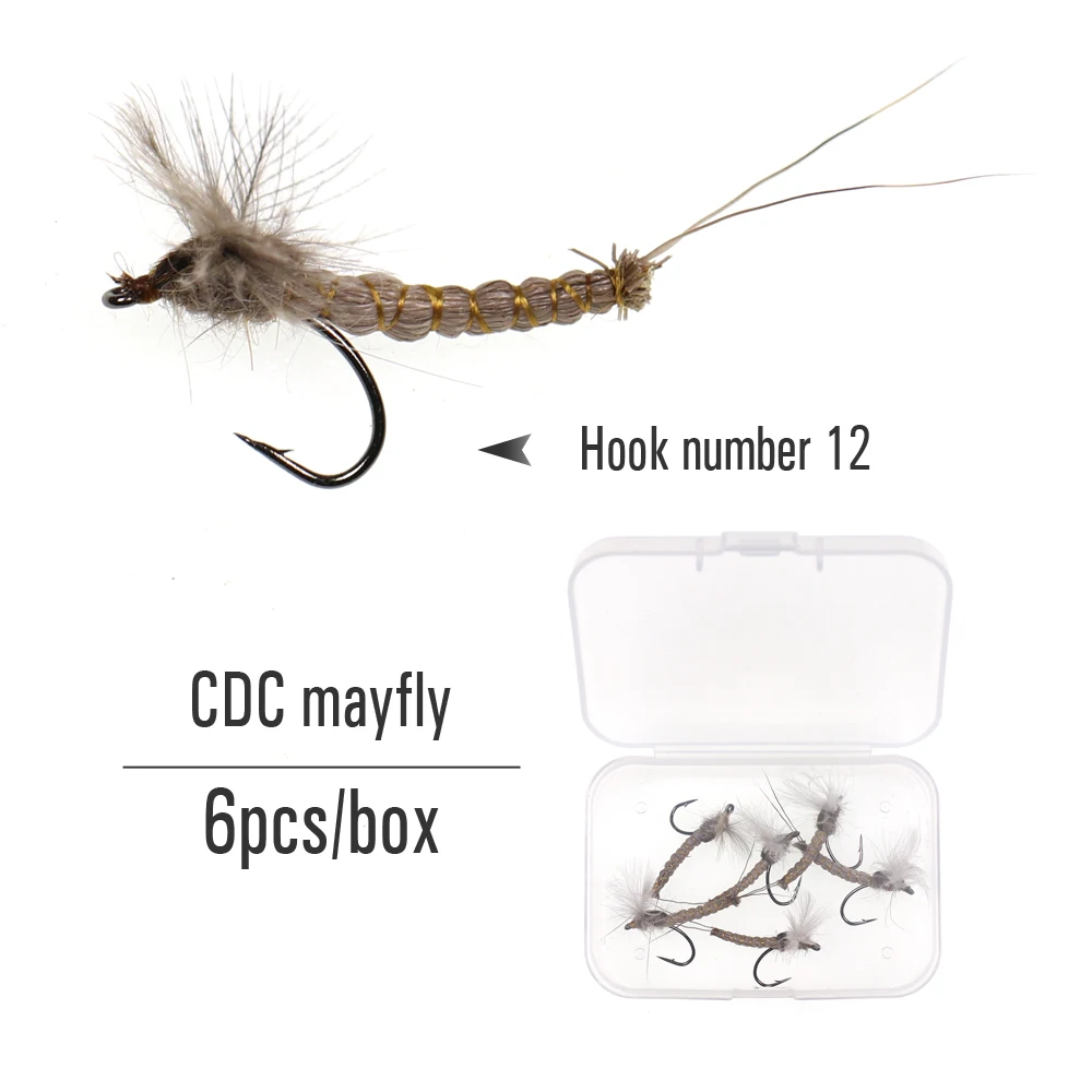 ICERIO 6 шт. CDC Mayfly Deerhair Body Dry Fly для форели рыбалки нахлыстом приманки #12 | Спорт и