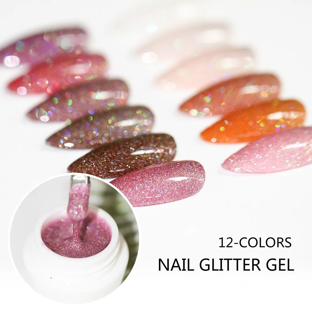Супер Блестящий Гель лак для ногтей 12 цветов Полупостоянный УФ светодиодный