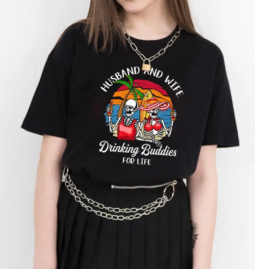 Женская футболка в готическом стиле забавная со скелетом для мужа и