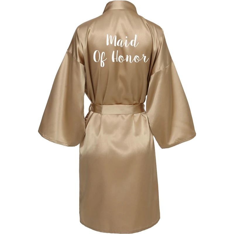 Satin Silk Robes Bride Bridesmaid Robe Gown Robes Women Wedding Robe Dressing Gown Gold Custom Text Print Robe