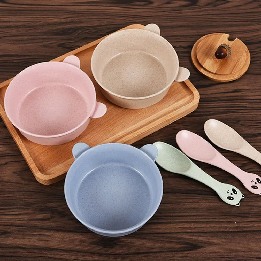 Милая Детская миска с мультяшным медведем и ложкой для риса контейнер хранения