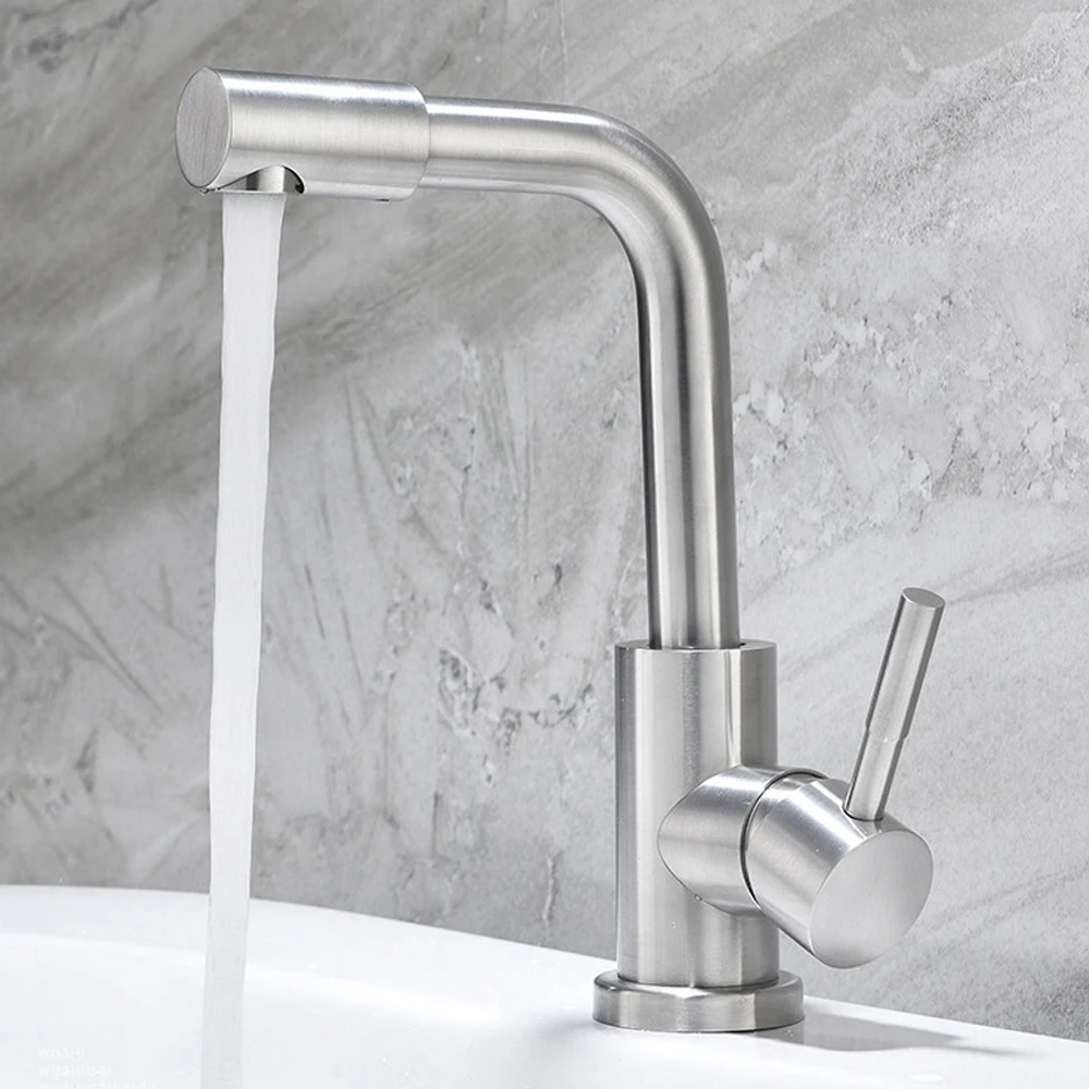 

Смесители Для Раковины из нержавеющей стали, поворотный кран с одной ручкой для ванной комнаты, для горячей и холодной воды, современный раковина