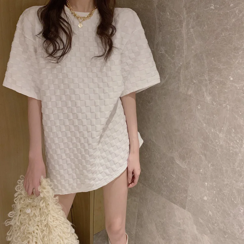 

Oversized White Plaided T-shirt for Woman Summer 2021 Indie Plus Sized Indoor Outdoor Tee Designer Luxury Tees