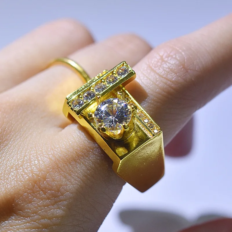 

OMHXZJ Jewelry Wholesale RR1114 European Fashion Fine Woman Girl Party Birthday Wedding Gift Geometric AAA Zircon 18KT Gold Ring