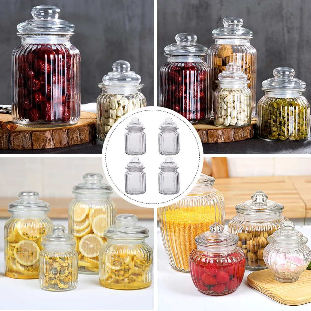 

4Pcs Transparent Glass Pickle Canisters with Lid Glass Tea Sealed Jars (650ML)
