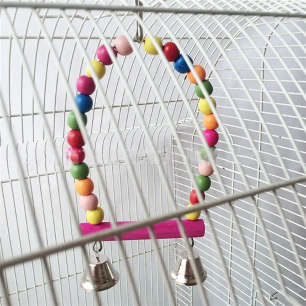 

Wooden Bird Cage Rainbow Beads Swing Parrot Cage Bird Toys Parakeet Cockatiel Budgie Hanging Toy Pet Products