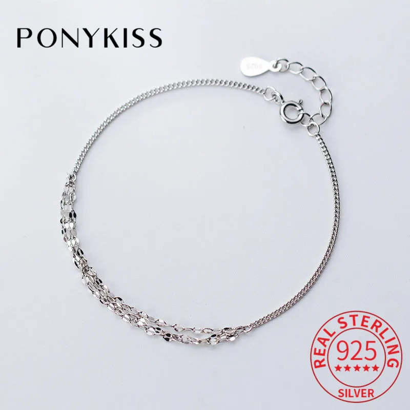 Многослойный женский браслет-цепочка из серебра 100% пробы | Украшения и