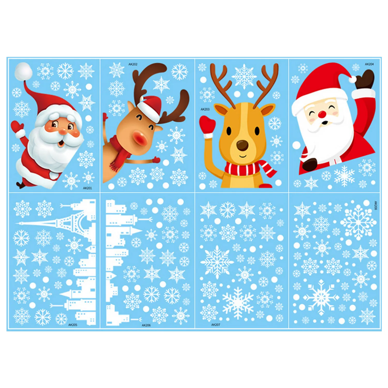 

8 Sheets Christmas Window Stickers Reusable Cute Santa Claus Snowman Snowflake Glass Clings Decals for Home Shop Bar Xmas Decor