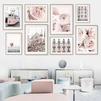 city street view rose peony retro tram wall art canvas painting nordic posters and prints wall pictures for living room decor