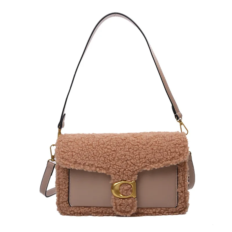 

2020 Autumn Winter New Women Bag Fashion Plush Bag Wide Shoulder Strap Handheld Single Shoulder Crossbody Bag Small Square Bag