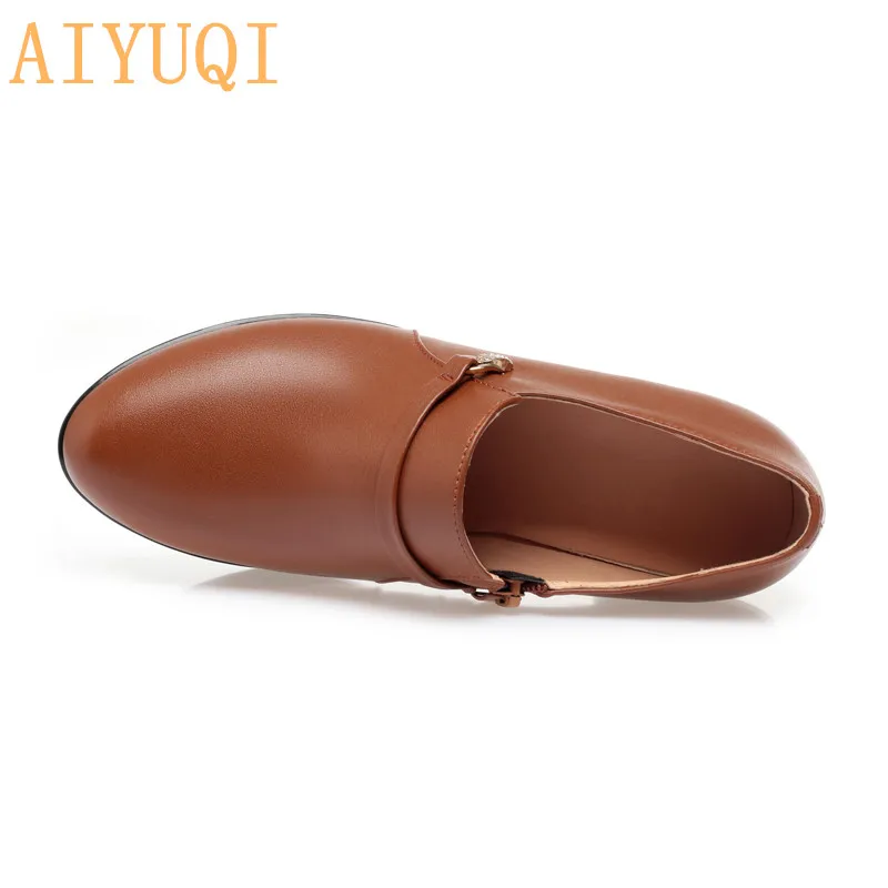 AIYUQI/Женская обувь; модные женские туфли из натуральной кожи на среднем каблуке; большие размеры 41, 42, 43; модельные женские туфли