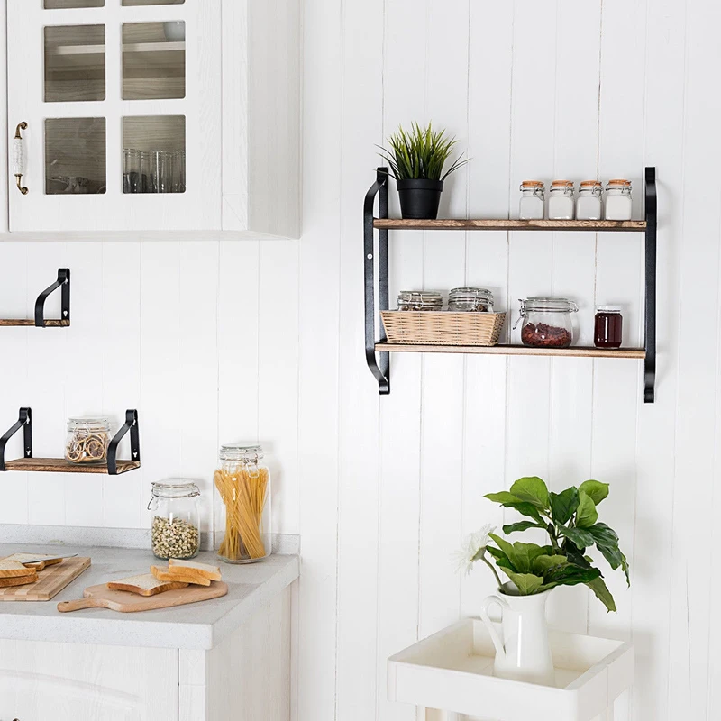 

2-Tier Rustic Wall Mounted Floating Shelf Multi-purpose Storage HW59525
