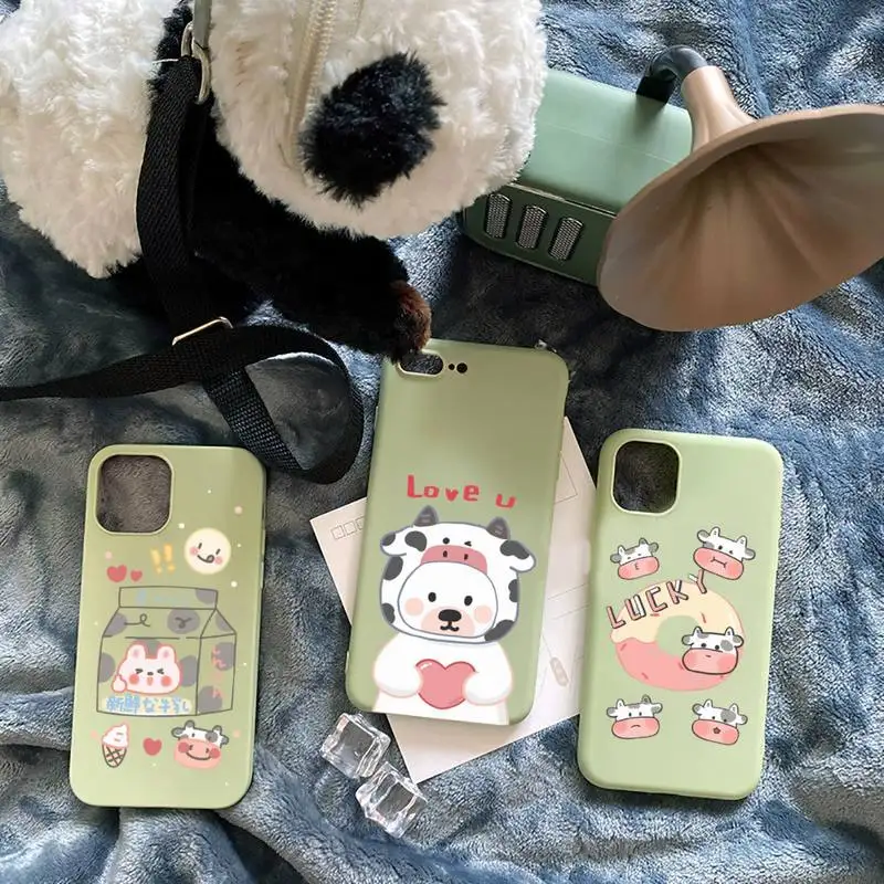

Cute Cartoons Cows milk print Phone Case Candy Color for iPhone 6 7 8 11 12 s mini pro X XS XR MAX Plus