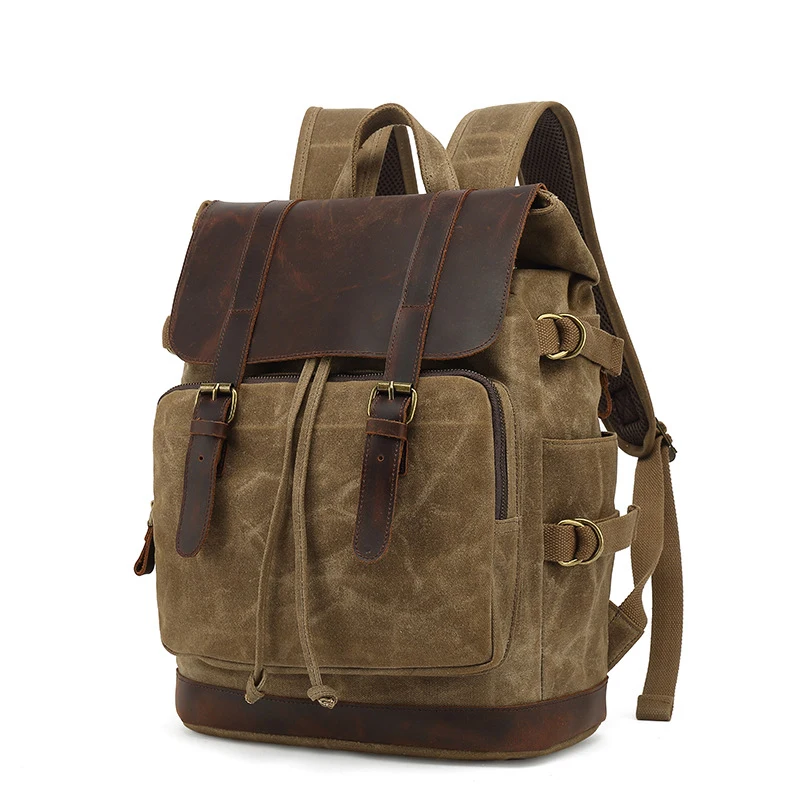 Vintage Men's Backpacks Canvas Leather Students Rucksacks Large Capacity Waterproof Laptop Backpack Outdoor Traveling Daypacks