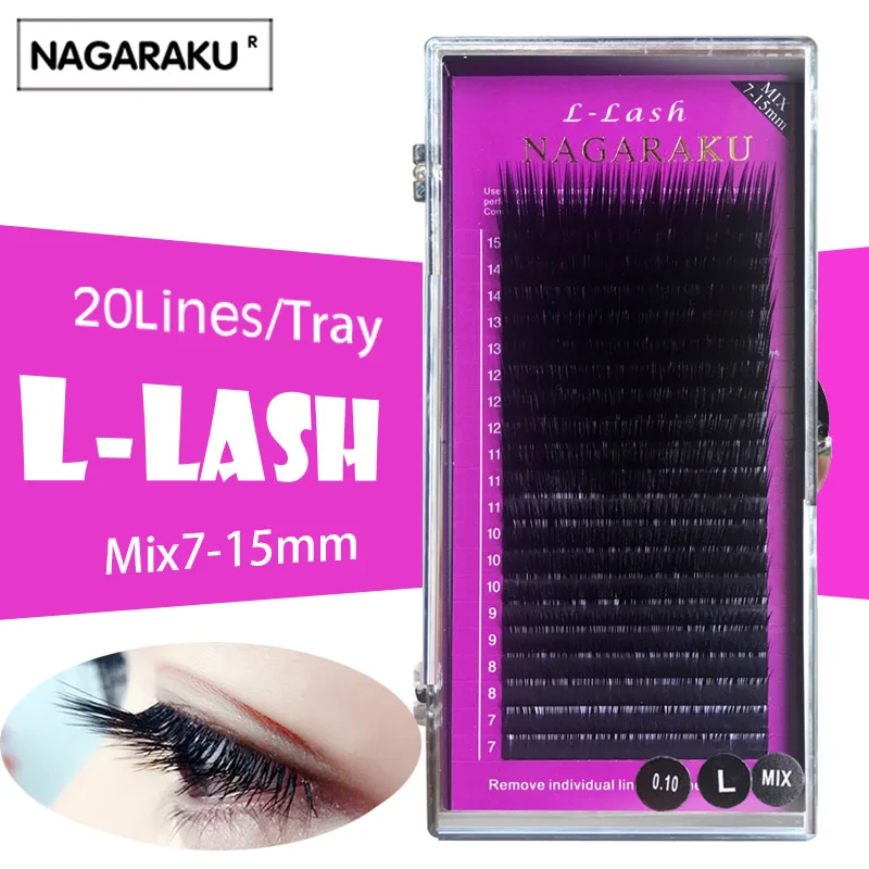 NAGARAKU N curl L curl 20 рядов/лоток 7~ 15 мм микс норковые ресницы для наращивания Индивидуальные ресницы, L ресницы, L накладные ресницы - Цвет: Шлифованный хром