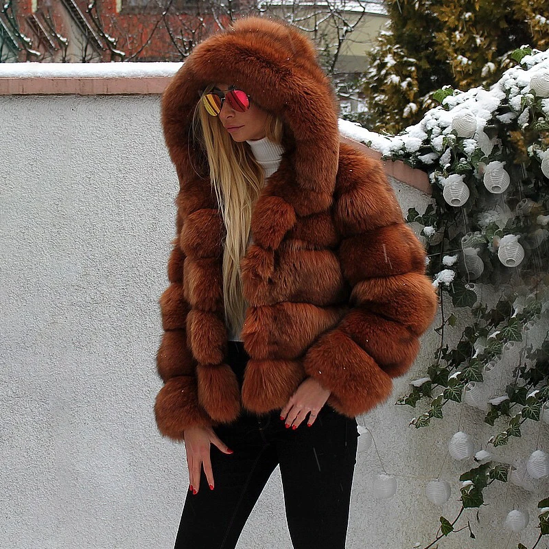 BFFUR Natural Fox Fur Coats Women Winter Fashion Real Fox Fur Jackets With Hood Thick Warm Fur Overcoats Luxury Woman Outwear enlarge