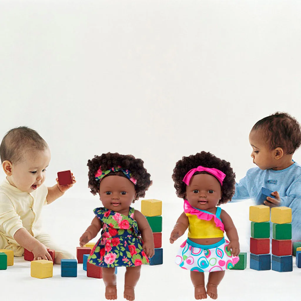 

Hot Sale Black Simulated Reborn Baby Lovely Curly Short Hair Realistic Baby Dolls silicone vinyl 30cm Wholesale poupee boneca