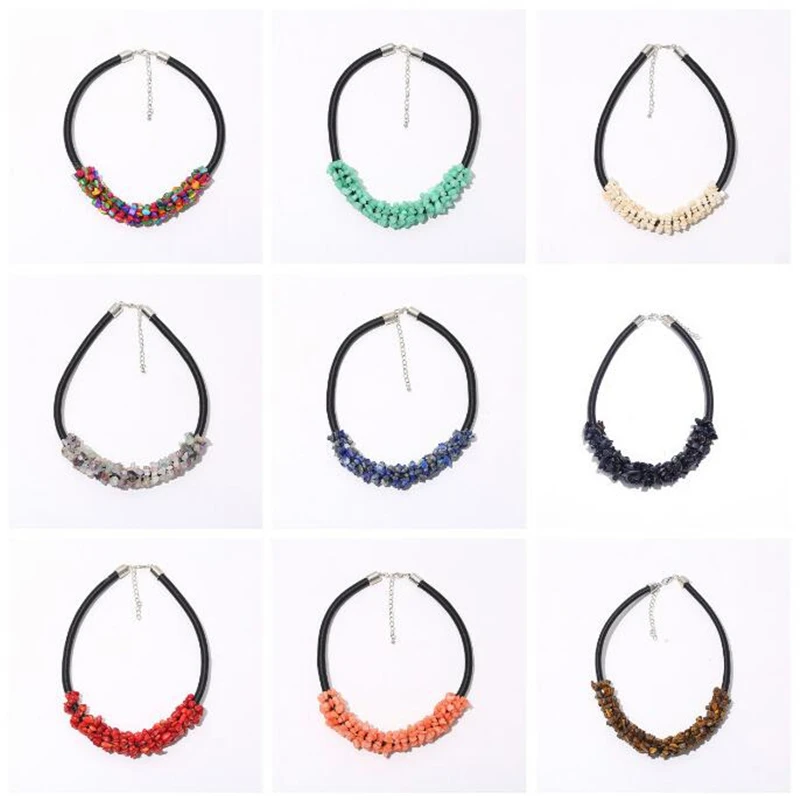 

Natural Stone Blue sand Tiger Eye Irregular Necklace Bohemian Retro Ethnic Style Crushed Stone Crystal Short Necklace Chain