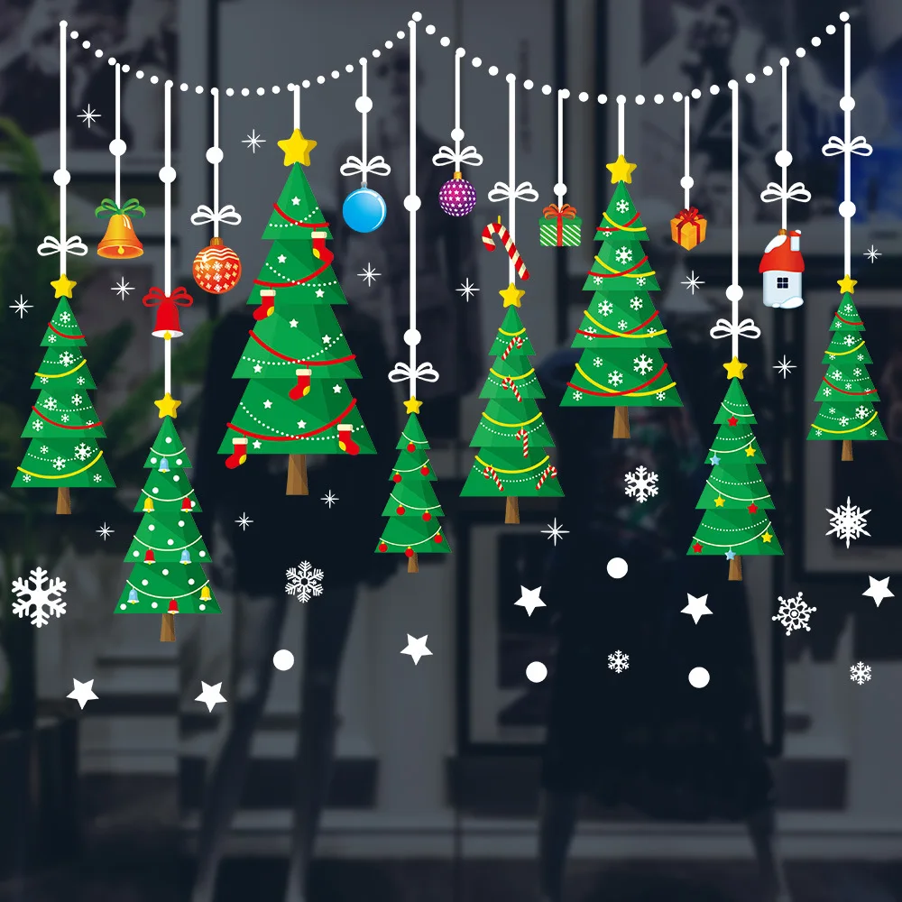 

Christmas Tree Decoration Glass Windows Wall Sticker Wall Decals Festival Home Decoration Happy New Year Stickers Wallpaper