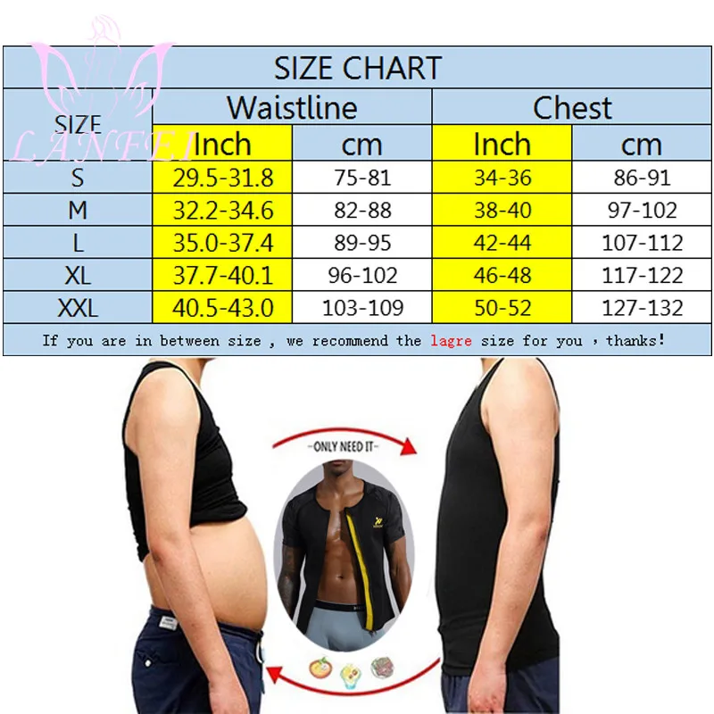 LANFEI Men Waist Trainer Weight Loss Shirt Hot Neoprene Sweat Sauna Vest Suit Body Shaper Slimming Workout Sport Corset Tank Top