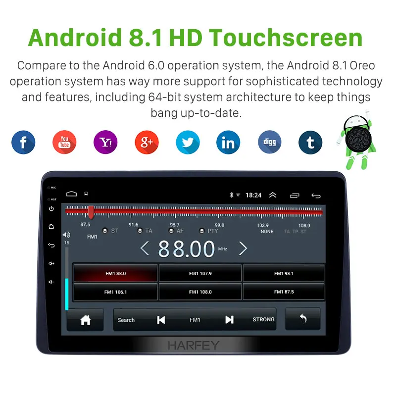 Автомагнитола Harfey Navi 10 1 дюйма GPS Bluetooth стерео Android 8 для Renault Duster 2018 поддержка