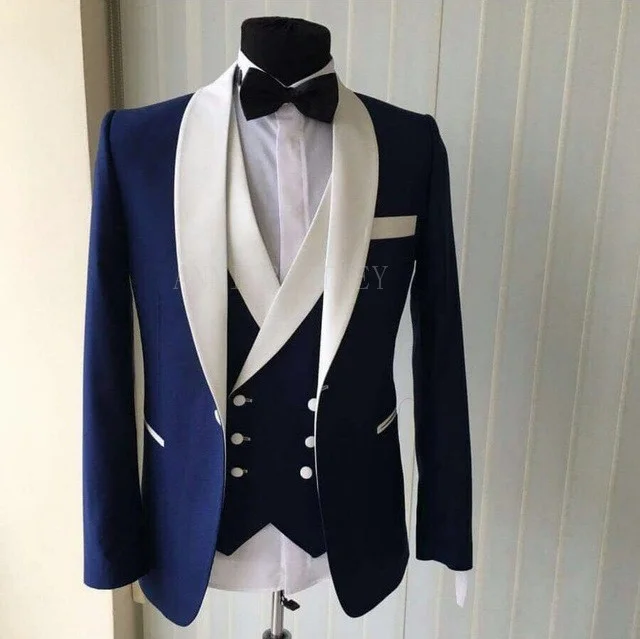 

Мужской деловой костюм, Модный деловой облегающий костюм из трех предметов, синие блейзеры и брюки, мужской смокинг, свадебные мужские костюмы, костюм для жениха, 2021