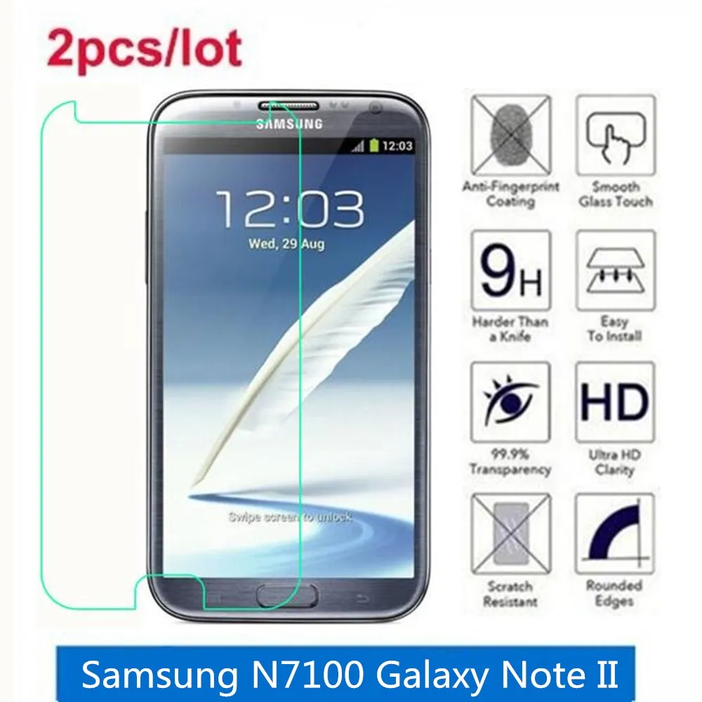 2 шт./лот для Samsung not2 n7100 закаленное стекло 9H 2.5D Премиум Защитная пленка на экран N7100