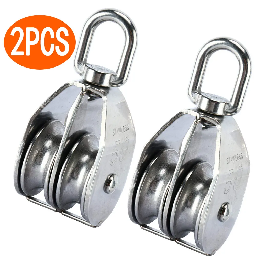 

Double Pulley Block M50 304 Stainless Steel Pulley Roller Heavy Duty Double Wheel Lifting Sheave Pulleys Wheels Set 2PCS