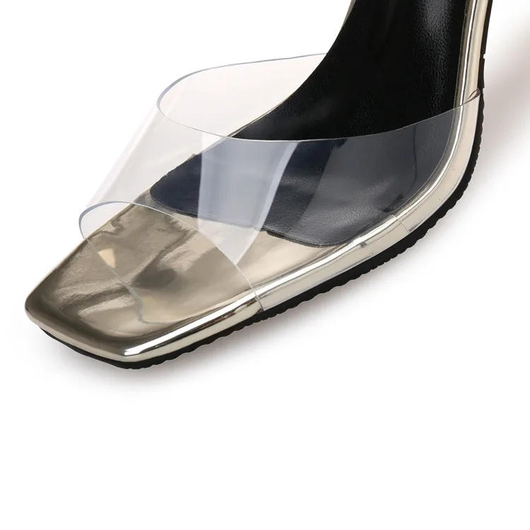 

2021 Summer Fashion High-heeled Thick-heeled Crystal Clear-heeled Women's Shoes With Rhinestone Sandals Women Sandals