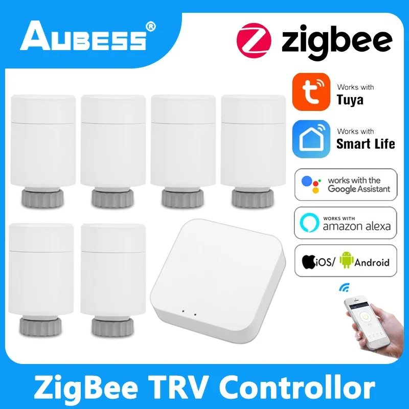 

Умный термостатический привод клапана радиатора ZigBee TRV, программируемый регулятор температуры Alexa Smart Home Tuya Google Assistant