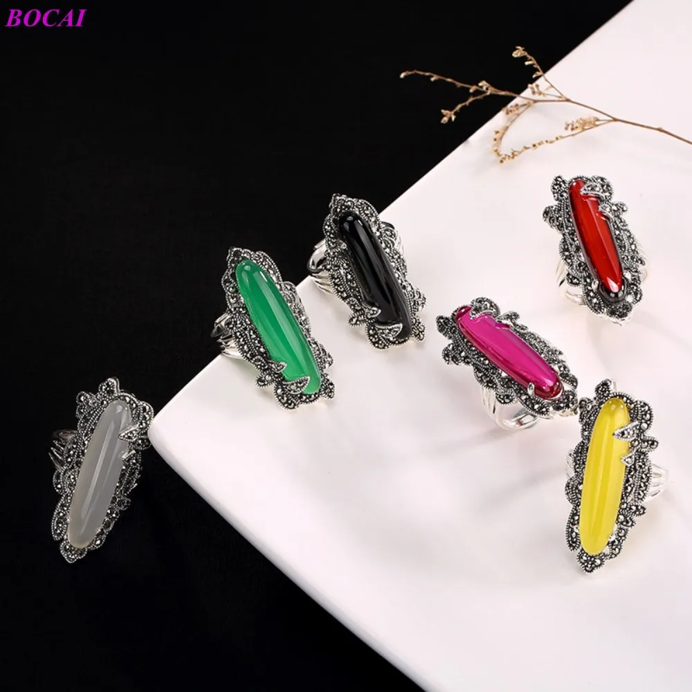 Женские открытые кольца из тайского стерлингового серебра S925 пробы с гранатом