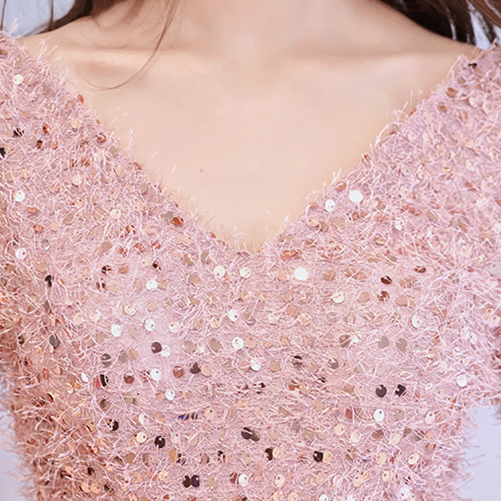 Evening Dress Split Backless Sequin Women Party Dresses Half-sleeve Zipper Robe De Soiree Short Sleeve Formal Gowns F057