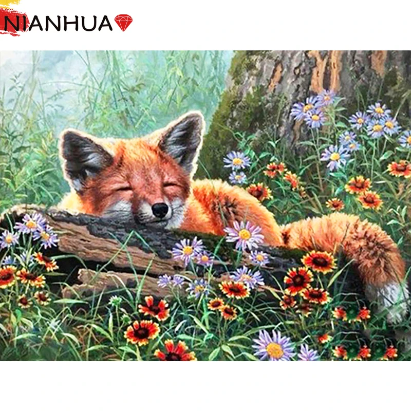 

Diamond Mosaic Painting Square Diamond Animal Cartoon Sleeping Dream Fox 5D DIY Mural Art Round Photo Embroidery Set Gift