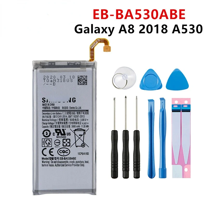 

Оригинальная фотобатарея 3000 мАч для Samsung Galaxy A8 2018 A530 EB-BA530ABE A530F A530K/L/S/W A530N/DS аккумуляторы + Инструменты