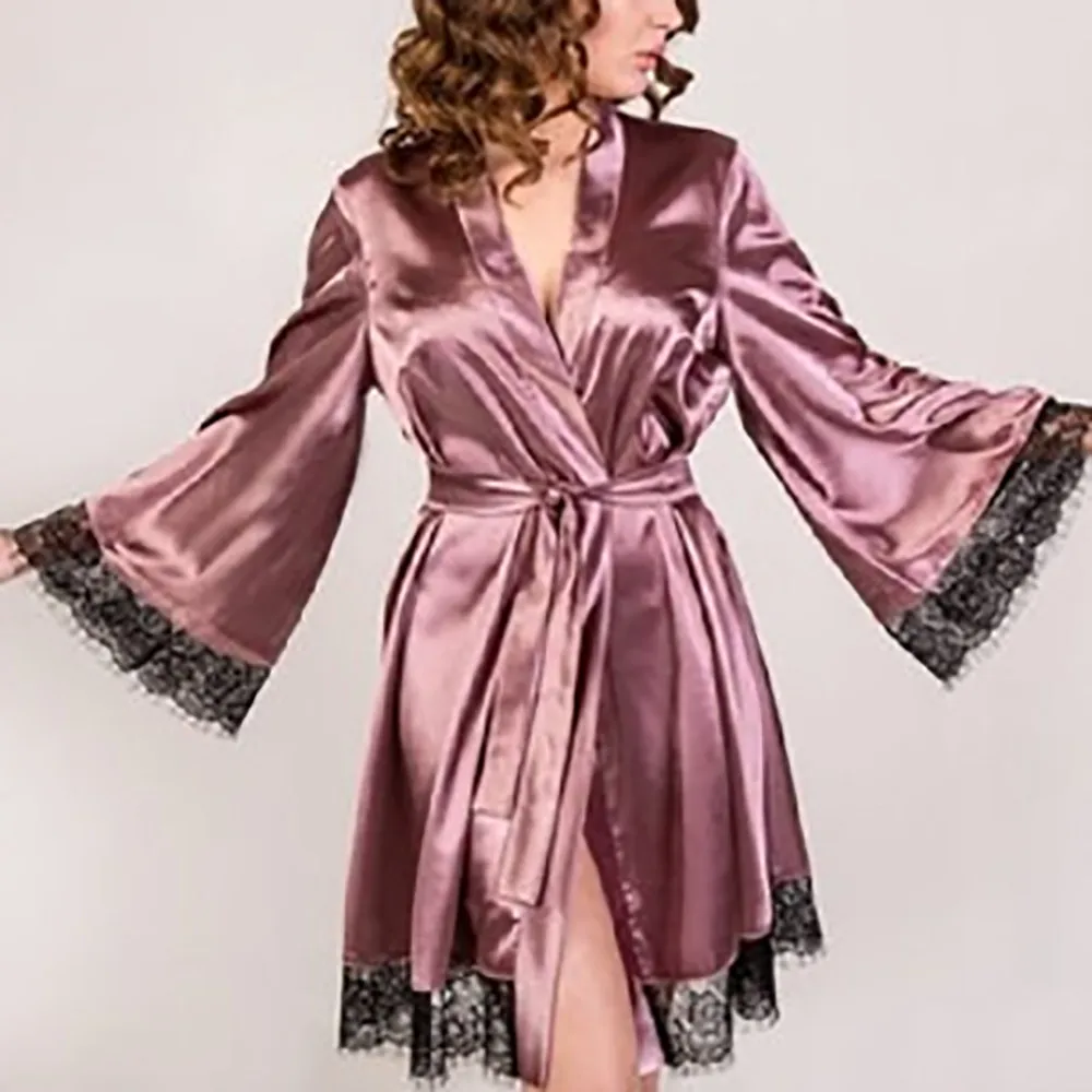 

Oeak Новинка 2021 однотонное сексуальное женское нижнее белье Пижама для женщин одежда для сна комбинация кимоно атласное шелковое кружевное н...