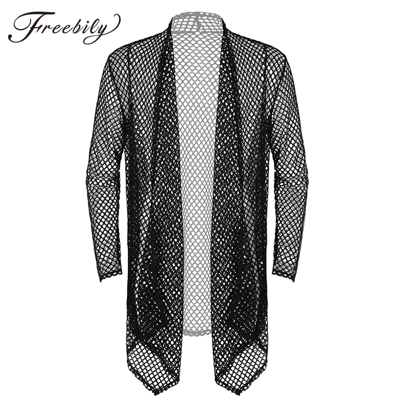 Длинный кардиган мужской приталенный жакет в сеточку Повседневная