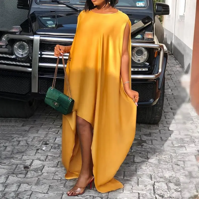 Женские Длинные вечерние платья Асимметричная желтый пол Длина короткий рукав
