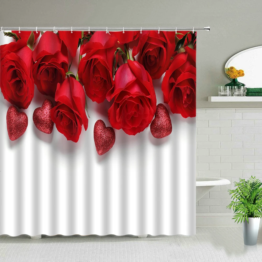 Занавеска для душа с красными цветами розы романтический домашний декор на День
